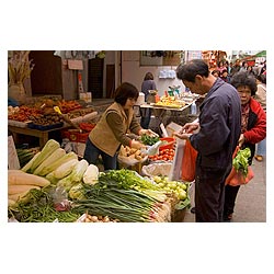 hong kong vegetables market stall chinese shoppers  photo stock