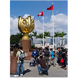 hong kong golden bauhinia square chinese people  photo stock