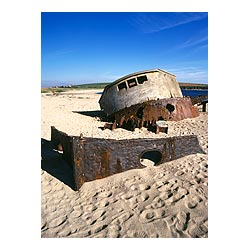 4th Churchill Barrier - First World War military block ship wreck anti submarine defenses on beach  photo
 