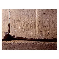 Neolithic Burial tomb chamber - Norseman Viking Runes on stone wall rune runic graffiti  photo 