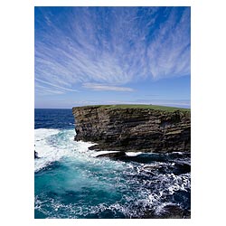 Brough of Bigging - Sea waves rough seas blue sky cliffs coast cirrus cloud windy weather cliff  photo 