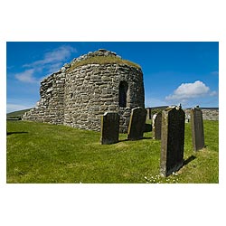 St Nicholas Church - Round Kirk nave ruin and tombstones in Orphir graveyard  photo 