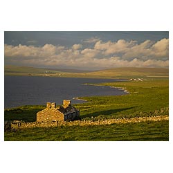 Loch of Boardhouse - Ruined derelict croft cottage lochside hillside at dusk countryside uk remote  photo 