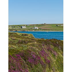 Kirk Bay - Flotta south coast and village churchyard and houses  photo 