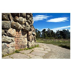 Culloden battlefield - Memorial placard at foot of stone cairn on battle field site scottish monument  photo
 